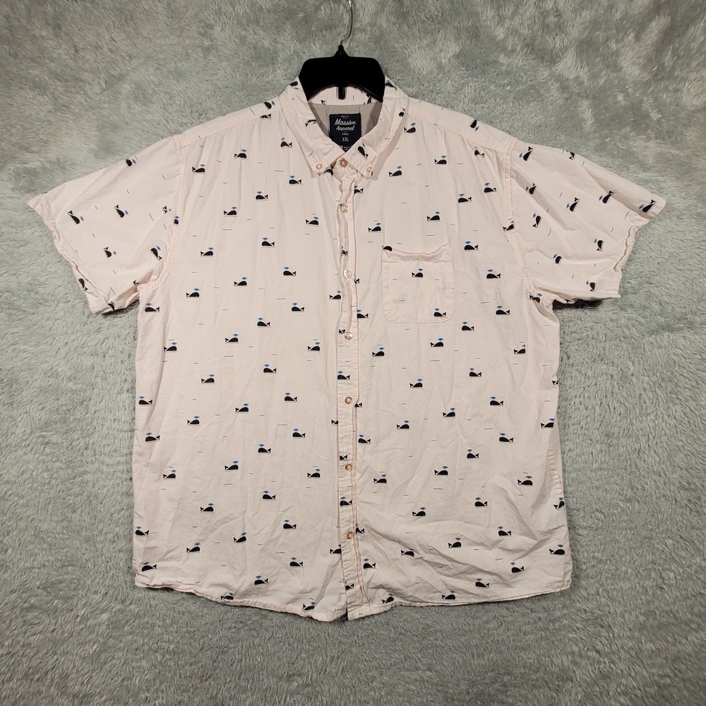 Massive Apparel Mens XXL Pink Whale Print Short Sleeve Button Down Shirt